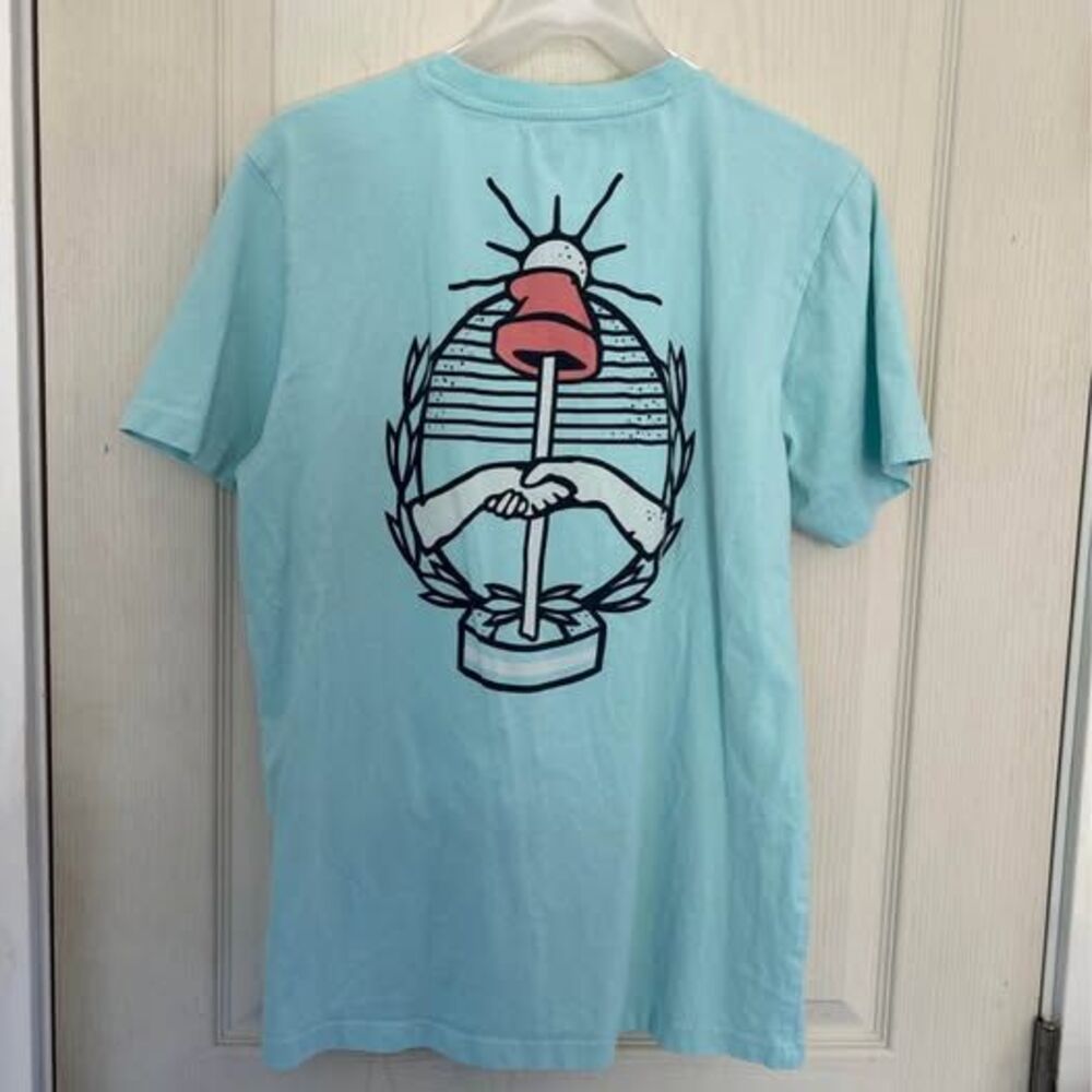 Adidas Graphic T-Shirt Mens Size Medium Light Blue Short Sleeve Chest Back Print - Picture 3 of 8